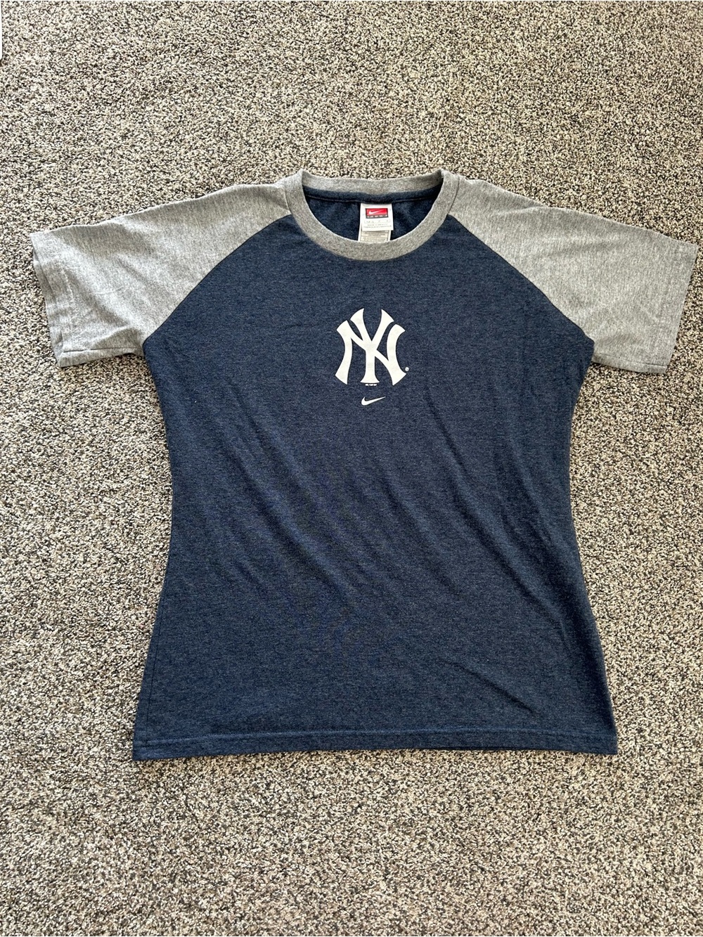 Nike Navy and Gray New York Yankees Raglan Tee